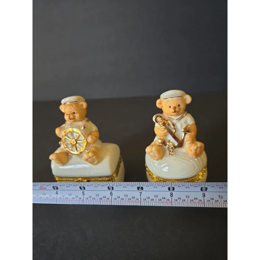 Vintage Formalities by Baum Bros Teddy Bear Sailor Trinket Box Lot of 2 Ceramic